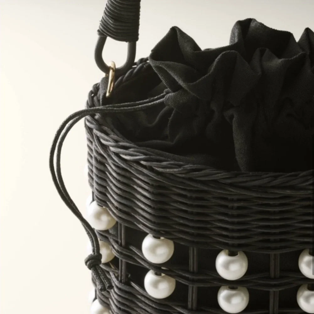 Kate Spade x Target Black Pearl Embellished Basket Wicker Bucket Bag